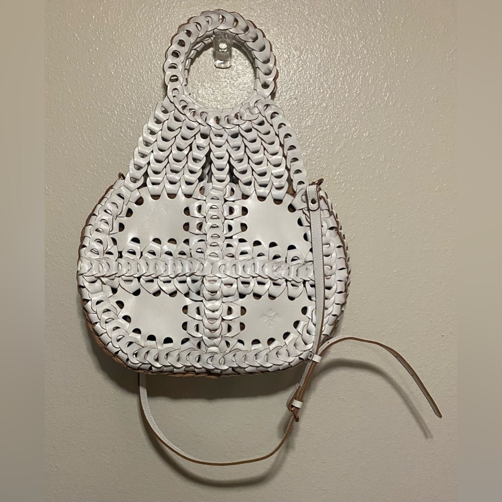 Patricia Nash Pisticci White Leather Woven Crossbody Shoulder Bag w/ Dust Bag - Picture 4 of 8